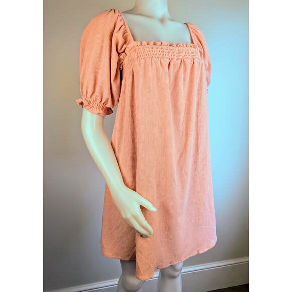 NEW Sugarlips Miss Sunshine Peach Milkmaid Smock Babydoll Minidress Size Medium - Picture 5 of 11